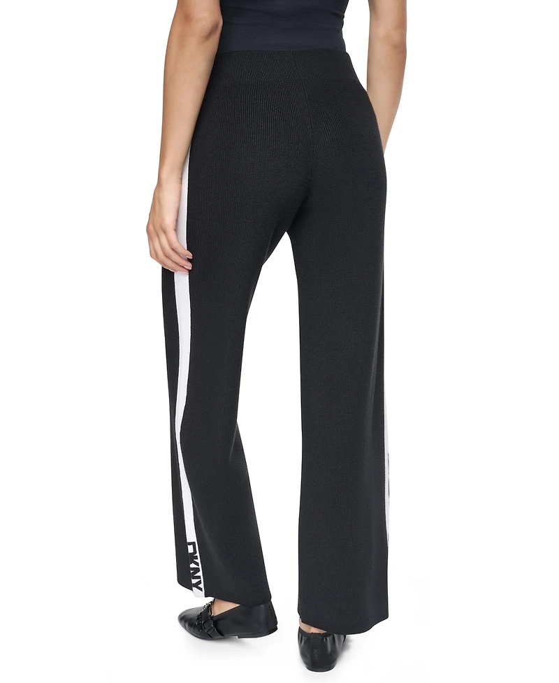 Dkny Women's Logo Stripe Wide-Leg Pull-On Sweater Pant