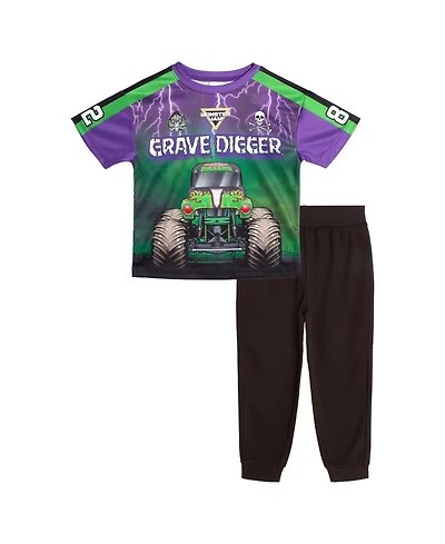 Monster Jam Toddler Boys' 2T-5T Grave Digger Athletic Graphic T-Shirt and Joggers, 2-Piece Set