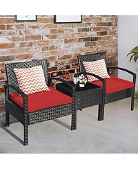 Costway 3PCS Patio Rattan Furniture Set Coffee Table & Chairs with Seat Cushions Garden