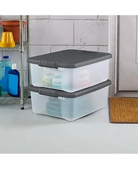 Sterilite 25 Quart Shelf Tote with Flat Gray Lid and Platinum Latches (12 Pack)