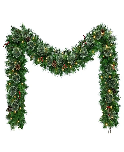 Puleo International 9' Battery-Operated Pre-Lit Pine Garland