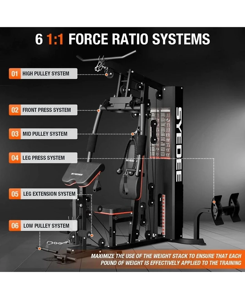 Mikolo Home Gym Station with 150LB Weight Stack, Multi-Function Exercise Equipment for Full Body Training