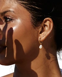 Atolea Faux Pearl Hammered Hoop Earrings