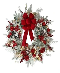 Puleo International 26" Pre-Lit Decorated Flocked Wreath