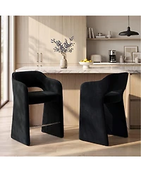Maison Boucle Upholstered Counter Stool Set of 2 With Arms, Velvet Kitchen Island Counter-Height Bar Stools, Modern Waterfall Silhouette