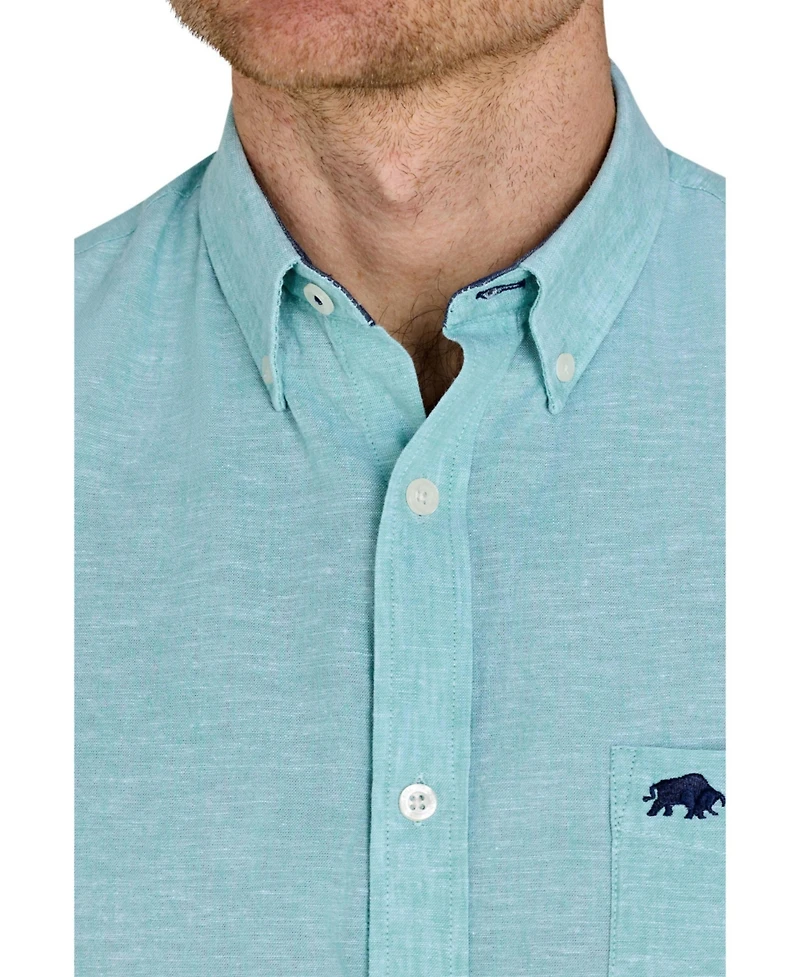 Raging Bull Men's Short-Sleeve Linen-Blend Button-Down Collar Shirt