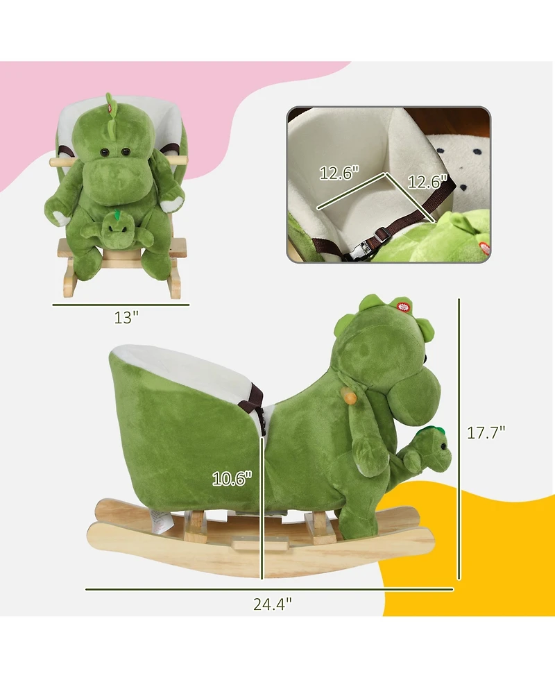Glintex Dinosaur Rocking Horse with 32 Songs and Hand Puppet, 55 lbs, Ages 18-36 Months