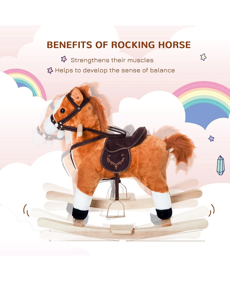 Glintex Poplar Wood Plush Rocking Horse with Realistic Sounds and Moving Tail, 88 lbs Capacity, Ages 3+