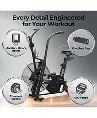 Fed Fitness Pro Air Bike, Patented Dual Drive Air Resistance Exercise Bike, Bluetooth Smart Connect Full Body Fan Bike for Home and Garage Gym