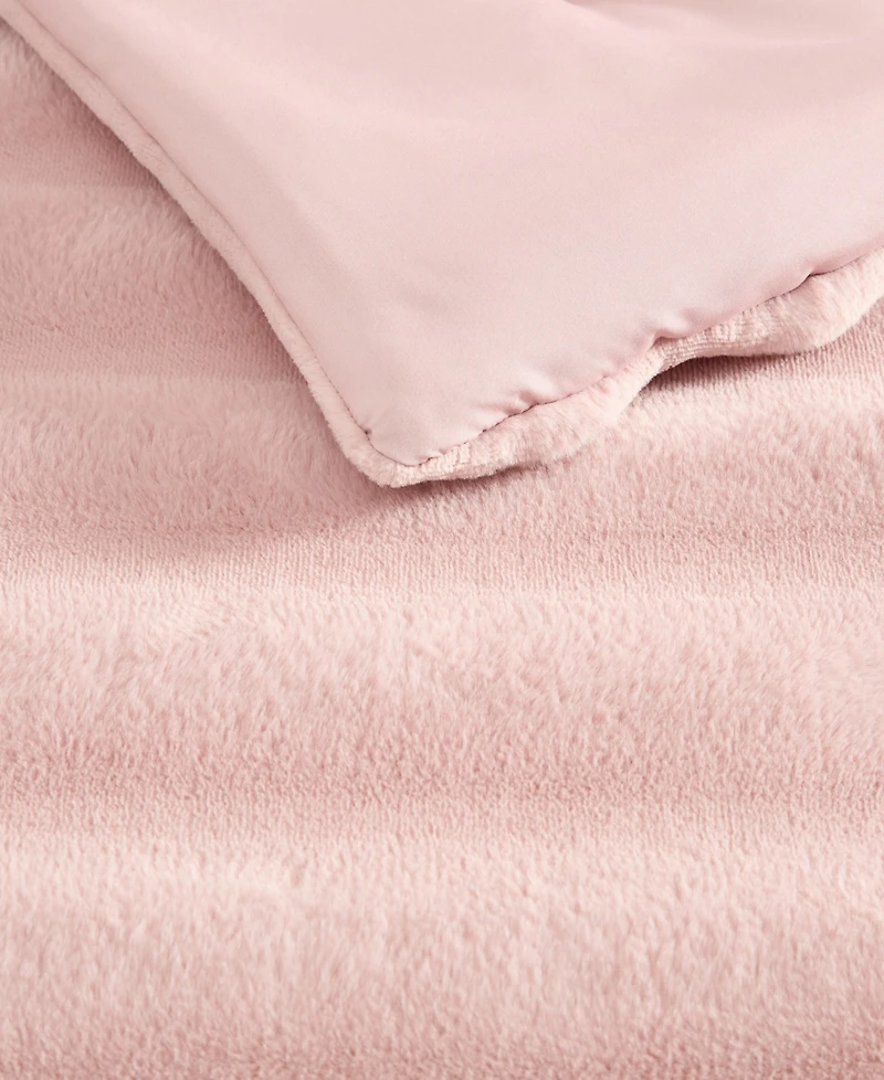 Laura Ashley Cloud Solid Faux Fur 2-Piece Comforter Set, Twin