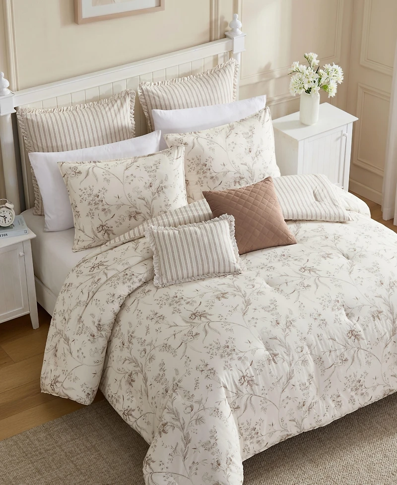 Laura Ashley Branch Toile Cotton 7-Piece Comforter Set, Full/Queen