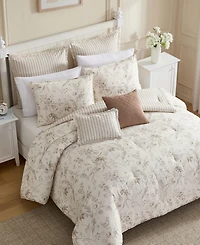 Laura Ashley Branch Toile Cotton 7-Piece Comforter Set, Full/Queen
