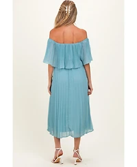 Pinkblush Maternity Pleated Off-the-Shoulder Flounce Midi Dress