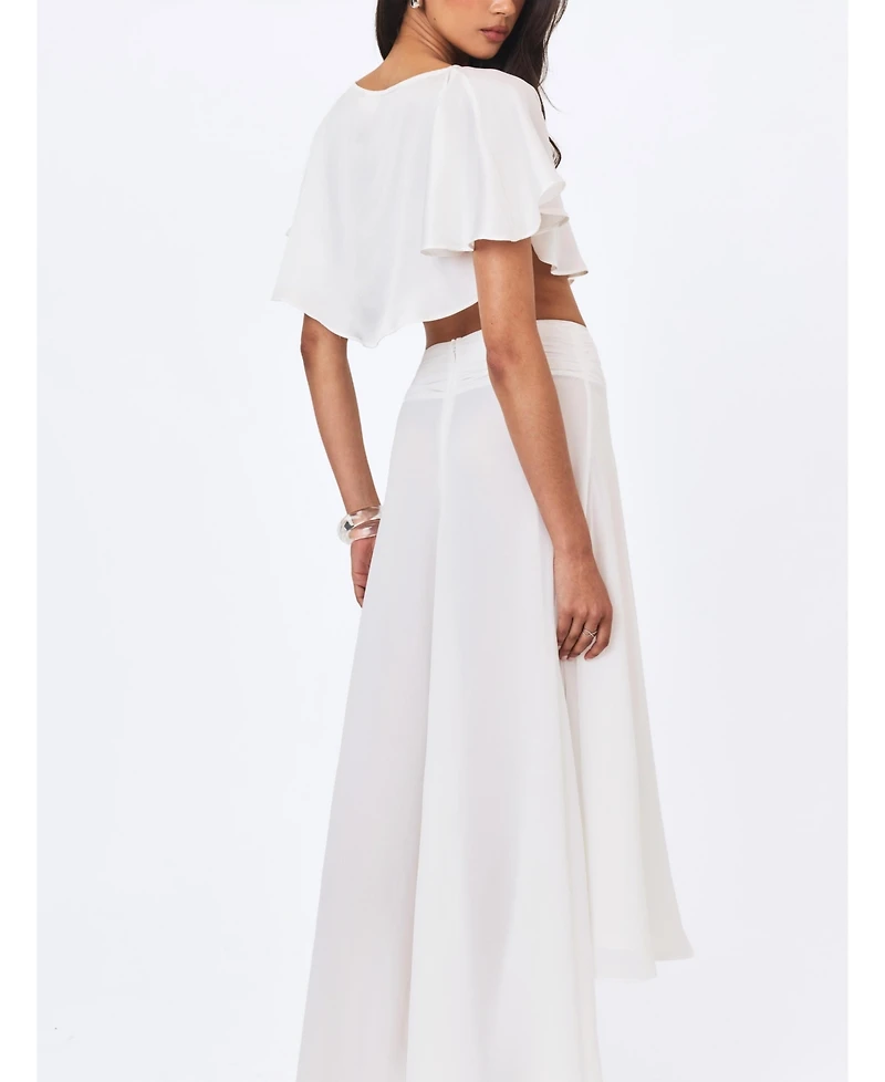 Miss Circle Women's Yanna White Chiffon High-Low Maxi Skirt