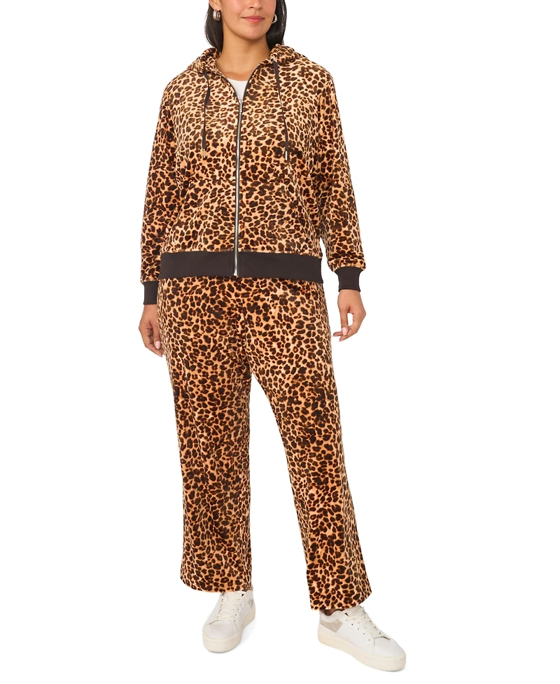 Vince Camuto Plus Leopard-Print Full-Zip Hoodie