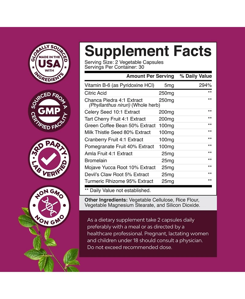 Nature's Craft G-Cleanse Herbal Supplement with Chanca Piedra, Tart Cherry and Celery Seed Extract | 60 Count