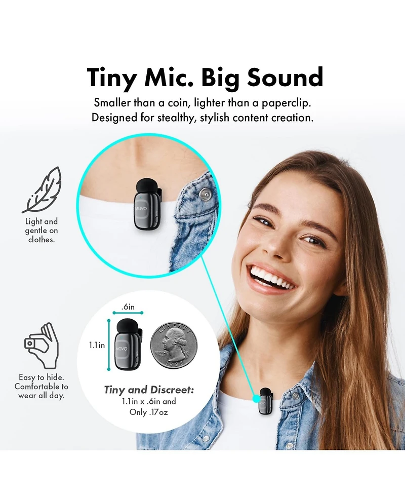 Movo NanoMic Dual Lightning Wireless Microphone for iPhone 14 and below (Lightning) w/ Wmx-HM2 Wireless Handle