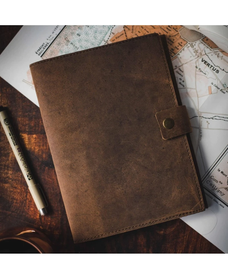 Danrong Refillable Genuine Leather Journal A5 Lined Notebook 200 Ruled Pages Card Holder Travel Diary Planner Gift