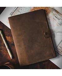 Danrong Refillable Genuine Leather Journal A5 Lined Notebook 200 Ruled Pages Card Holder Travel Diary Planner Gift