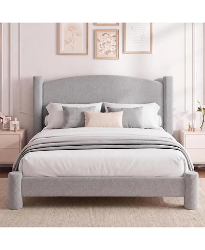 homfan Full Cloud Bed Round Boucle Headboard and Cylindrical Legs, Heavy Duty, No Box Spring, Easy Assembly