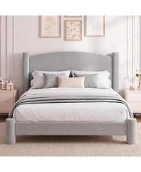 homfan Full Cloud Bed Round Boucle Headboard and Cylindrical Legs, Heavy Duty, No Box Spring, Easy Assembly