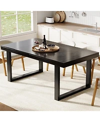 gaomon 71" Farmhouse Dining Table for 6-8, Rustic Industrial Kitchen with U-Shaped Metal Frame