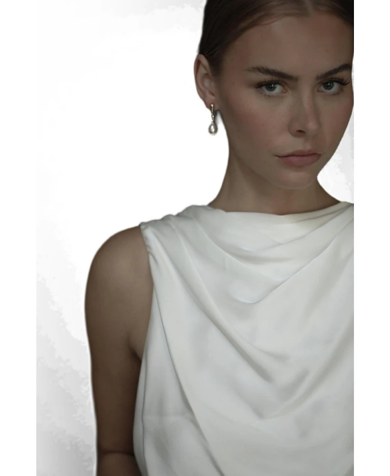 A.b. Ellie Women's Sculptural Line Pearl Drop Earrings
