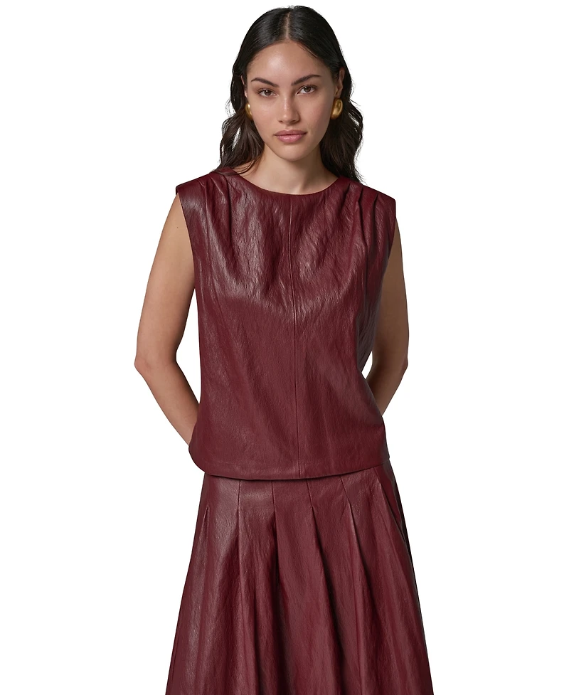 Donna Karan New York Women's Faux-Leather Sleeveless V-Back Blouse