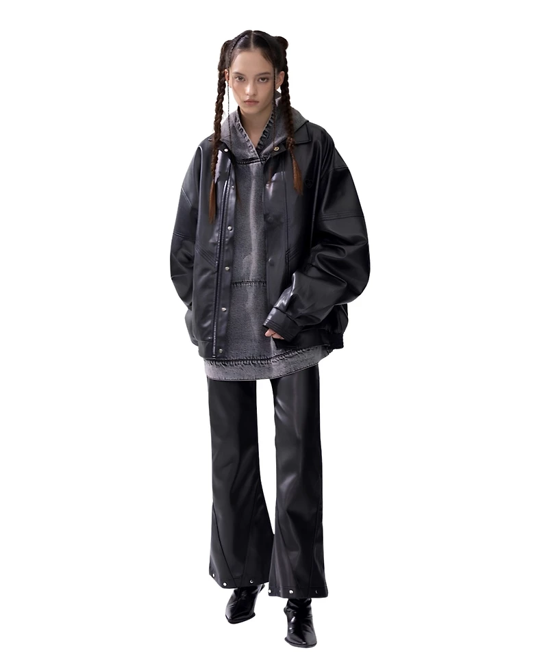 Aelfric Eden Women's Zip Up Ruched Leather Jacket