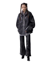 Aelfric Eden Women's Zip Up Ruched Leather Jacket