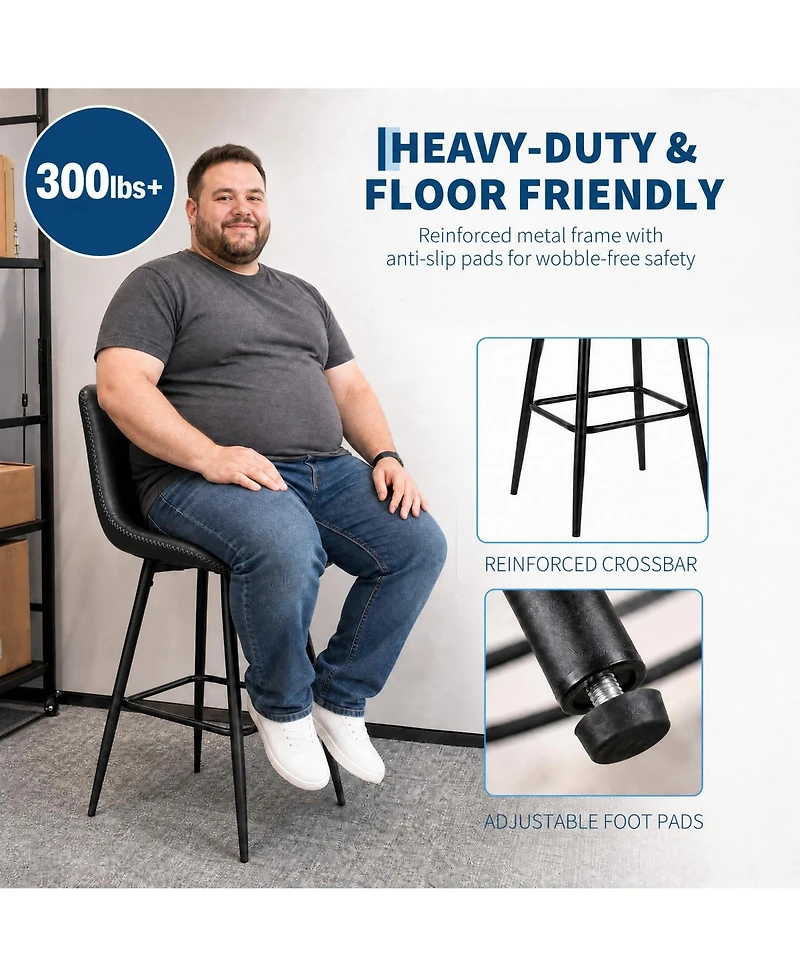 4 Set of Counter Height Bar Stools With Backrests, 24 Inch Faux Leather Upholstered Bar Chairs With Metal Legs, Modern Stools For Kitchen, Island