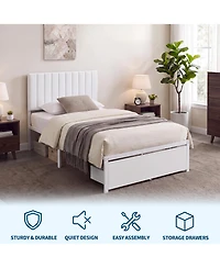 homfan Bed Frame with Upholstered Headboard, Adjustable Headboard Iron Platform Bed, No Box Spring Needed