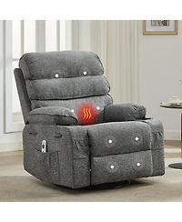 Swivel Glider Rocker Recliner With Massage and Heat, Manual Upholstered Nursing Recliner With Vibration, Side Pocket, 2 Cup Holders, For Living Room