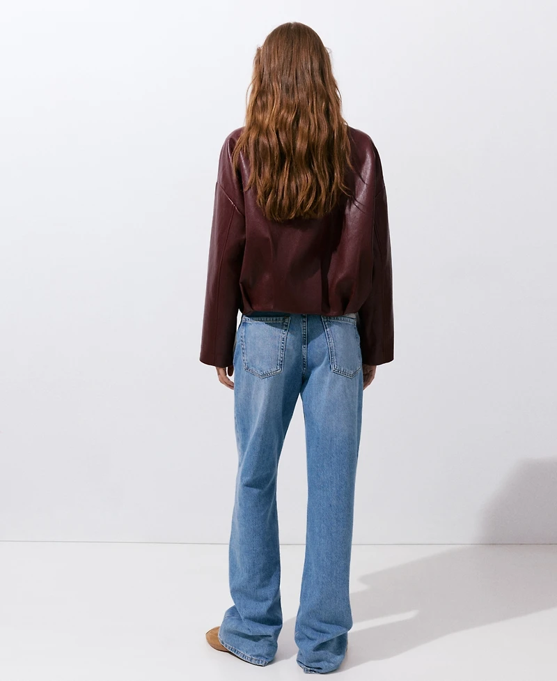 Mango Women's Faux Leather Funnel Neck Oversized Jacket