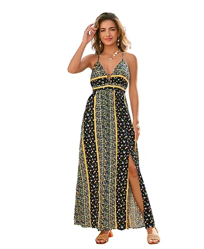 Cupshe Women's Floral Print Halter Neck Side Slit Maxi Dress