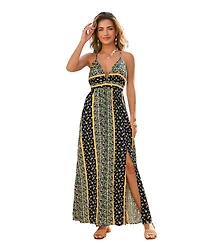 Cupshe Women's Floral Print Halter Neck Side Slit Maxi Dress