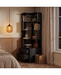 Aheaplus Small 6-Tier Corner Bookcase with 2-Drawers, BookShelf for Bedroom Storage