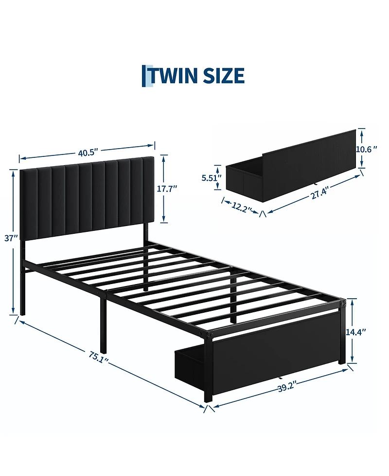 gaomon Modern Bed Frame, Heavy Duty Metal Platform with Upholstered Headboard, Under-bed Storage Drawers