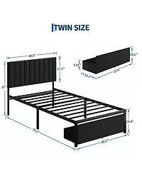 gaomon Modern Bed Frame, Heavy Duty Metal Platform with Upholstered Headboard, Under-bed Storage Drawers