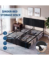 gaomon Modern Bed Frame, Heavy Duty Metal Platform with Upholstered Headboard, Under-bed Storage Drawers