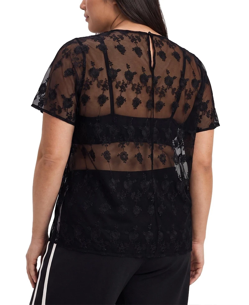 Torrid Plus Size Abbey Embroidered Mesh Scoop Neck Blouse