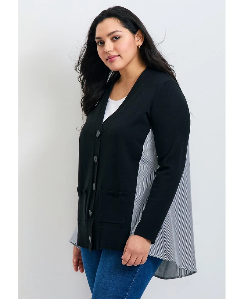 Avenue Women's Plus Ray Mix Media Button Sweater