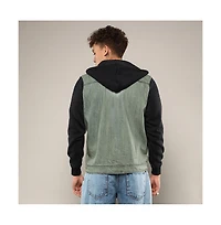 Campus Sutra Men's Light-Wash Hooded Denim Jacket With Sweatshirt-Style Sleeves