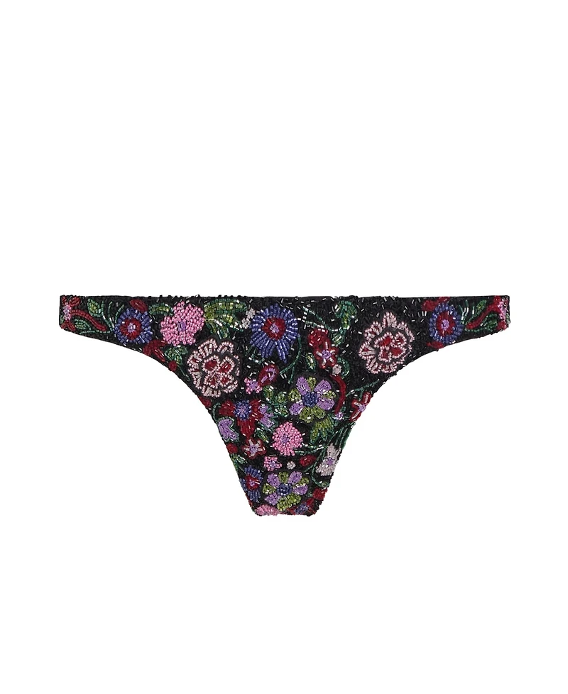 Self-Adore Women's Fleur 3D Hand-Beaded Floral Cheeky Bikini Bottom
