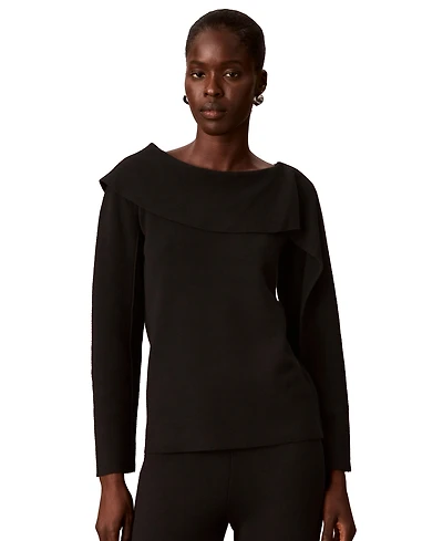 Calvin Klein Women's Asymmetrical Drape Boat Neck Long-Sleeve Sweater