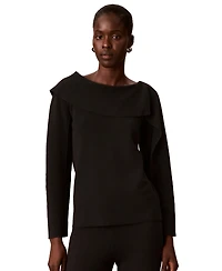 Calvin Klein Women's Asymmetrical Drape Boat Neck Long-Sleeve Sweater