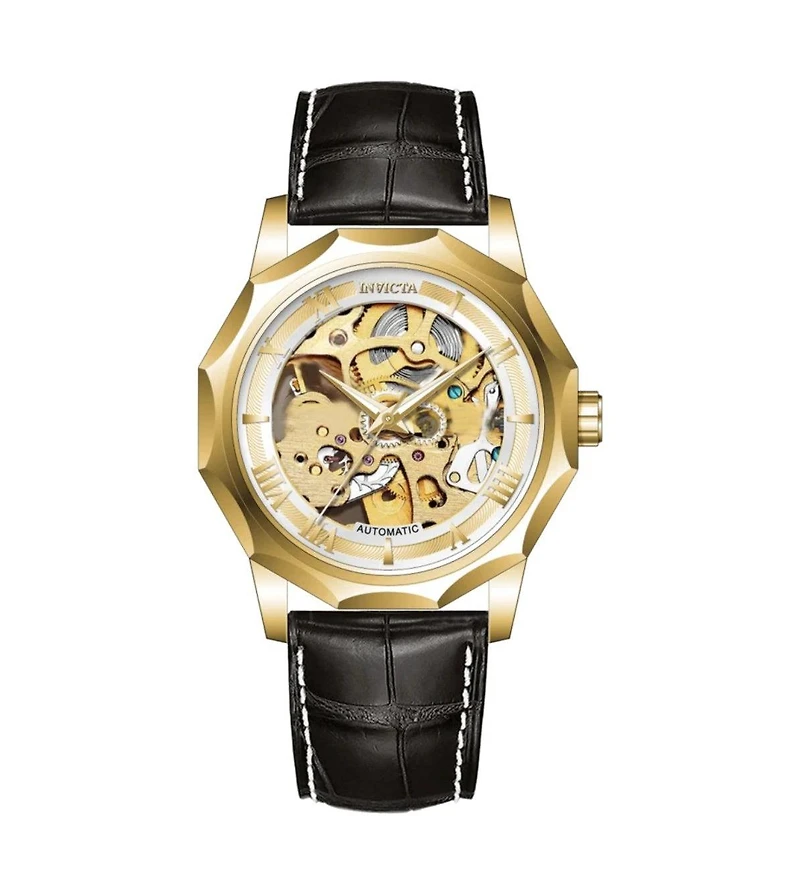 Invicta Men's Automatic Skeleton Water-Resistant Objet D'Art 69124 Black Leather Band Watch, 42mm