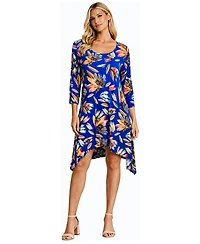 La Moda Clothing Women's Shark-Bite Asymmetrical Tropical Print Knit Resort Dress