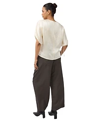 Ingrid + Isabel Women's Cropped Satin Puff Sleeve Blouse