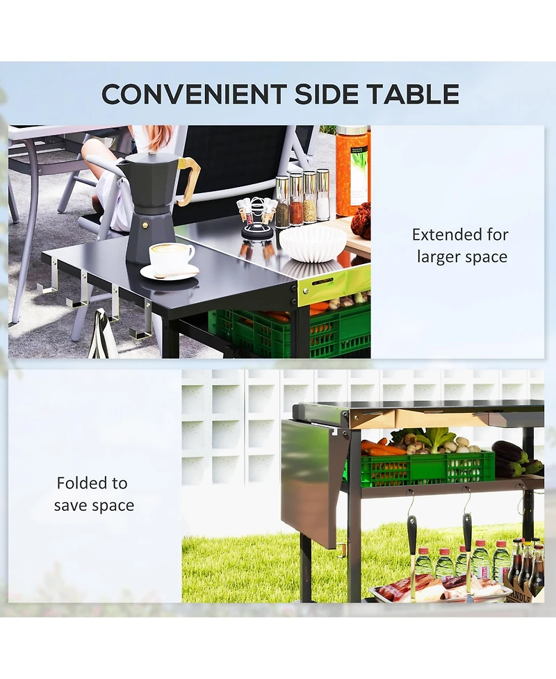 Outsunny Outdoor Bar Cart Grill Table with Wheels, Prep Table with Storage